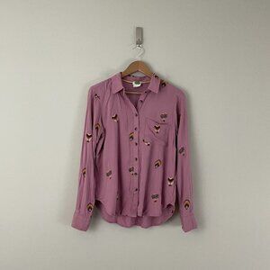 Anthropologie County Fair Hot Air Balloon Embroidered Shirt Size 4
